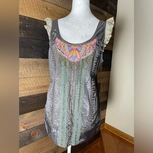 Sweet by Miss Me Embellished Lace Gray Tank Top Southwestern Fairy Y2K, Size L